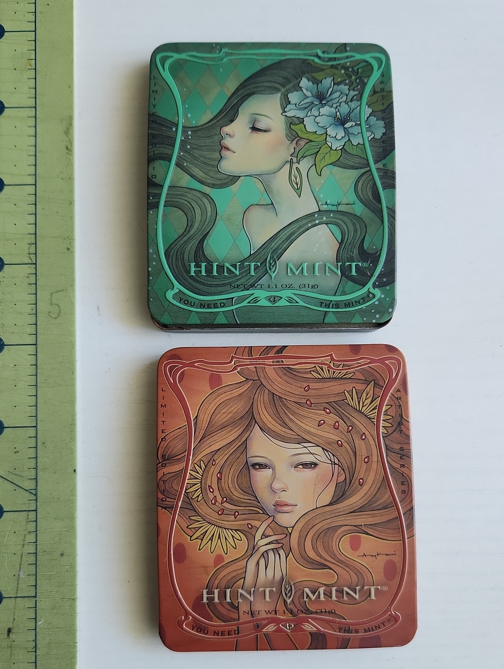 Audrey Kawasaki Hint Mint Decorative Tin Set - Green & Copper Artwork